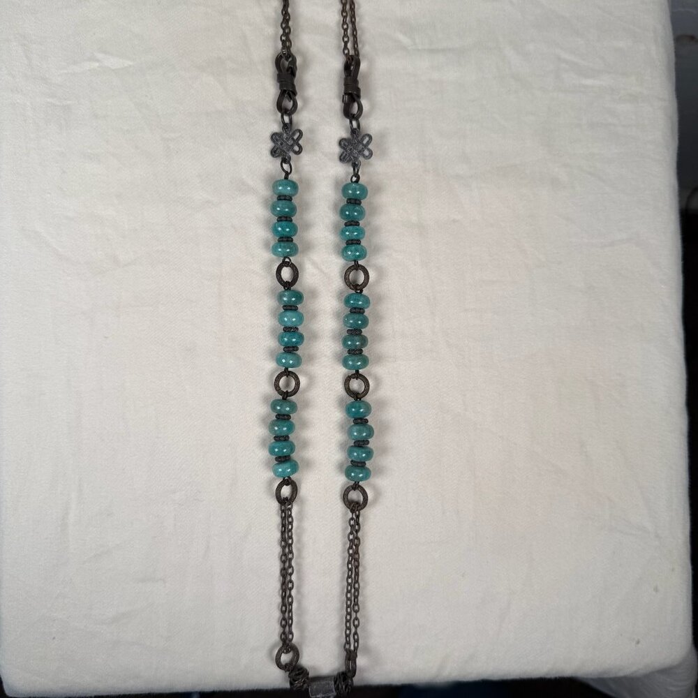 Vintage Jade & Bronze Elephant Pendant Necklace Tassel Statement